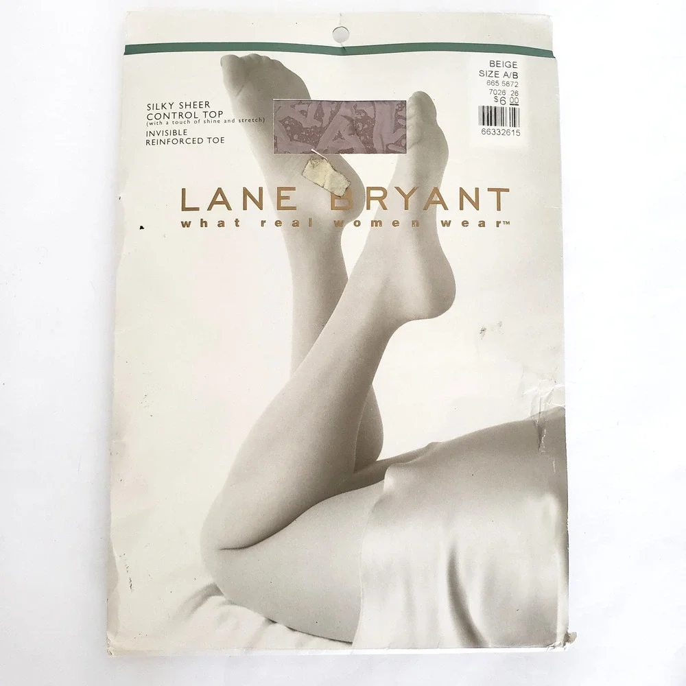 (2) Lane Bryant Pantyhose SIZE A/ B BEIGE & OFF WHITE Silky Sheer Reinforced